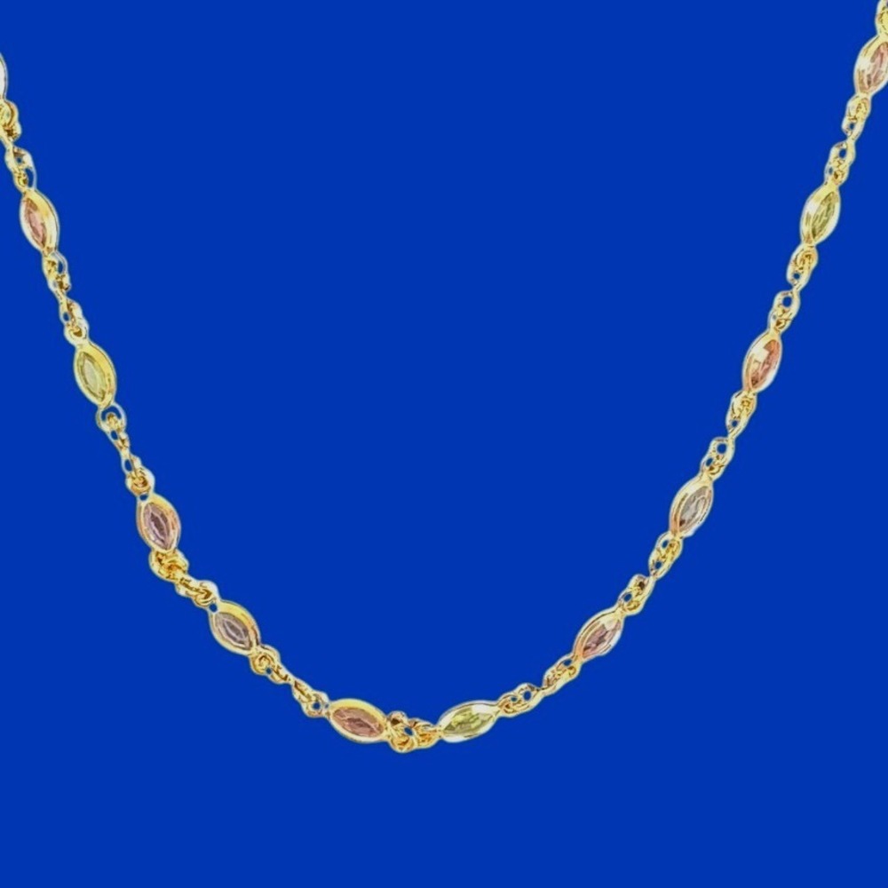 18k Gold FilledMulti Color Marquise Gemstone Link Necklace 18" Pastel Jewelry
